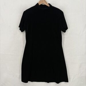 Vintage Jacqueline Ferrar Dress Womens 8 Black Velvet Mock Neck Short Sleeve 90s